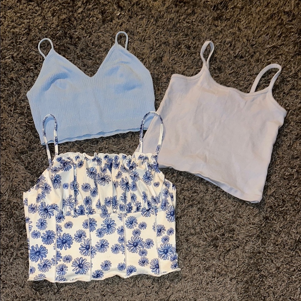 Blue Floral Crop Top Set